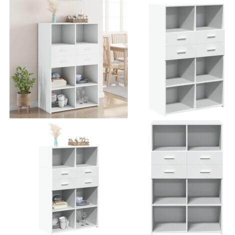 Aparador de madera de ingeniería blanco 80x42,5x124 cm - Aparador blanco - Mueble de almacenamiento