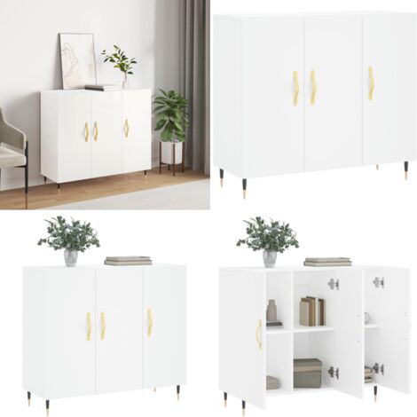 Aparador de madera de ingeniería blanco 90x34x80 cm - Aparador blanco - Aparador de madera contrachapada
