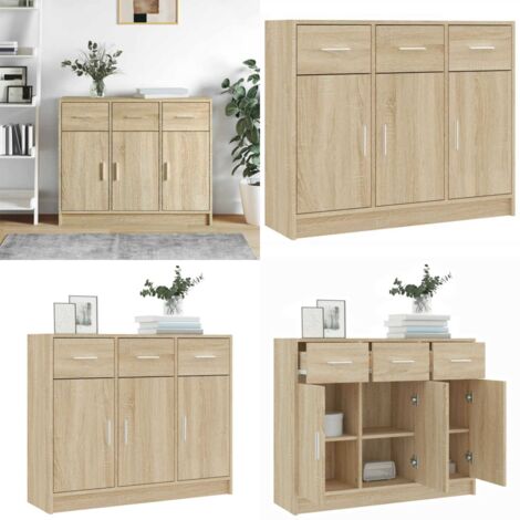 Aparador de madera de ingeniería color roble Sonoma 91x28x75 cm - Aparador de madera de ingeniería - Aparador de roble Sonoma