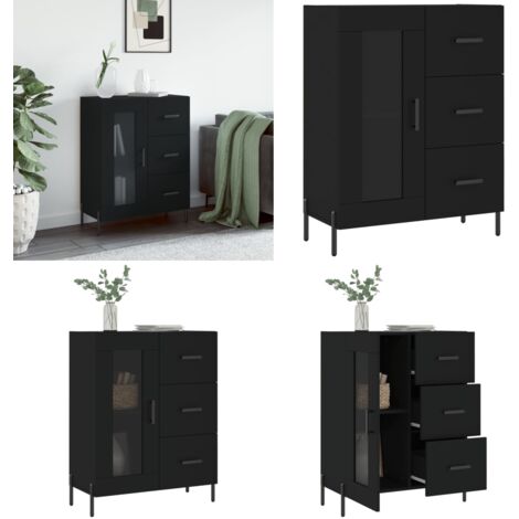Aparador de madera de ingeniería negro 69,5x34x90 cm - Aparador negro - Almacenamiento organizado