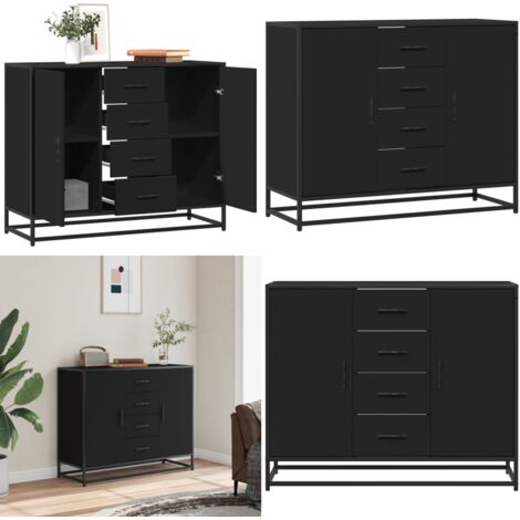 Aparador de madera de ingeniería negro 92x35x76 cm - Aparador de ingeniería - Aparador negro