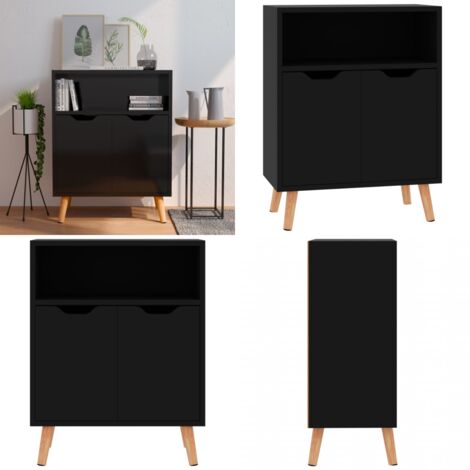Aparador de madera de ingeniería negro brillo 60x30x72 cm - Aparador de madera contrachapada - Aparador negro brillante