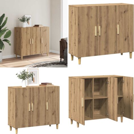 Aparador de madera de ingeniería roble artisan 90x34x80 cm - Aparador de roble - Aparador de almacenamiento