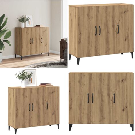 Aparador de madera de ingeniería roble artisan 90x34x80 cm - Aparador de roble - Aparador industrial
