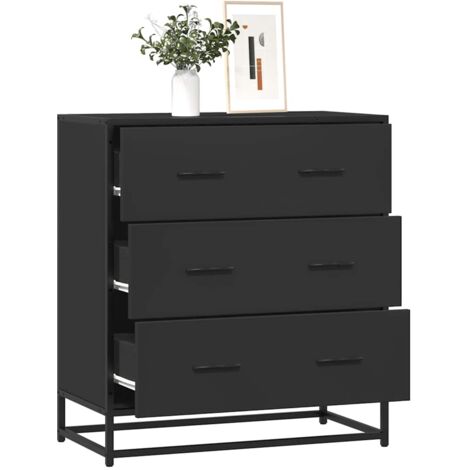 Aparador de madera de ingeniería y metal negro 68x35x76 cm