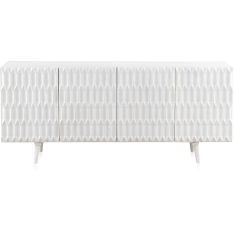 Aparador De Madera De Mango Blanco Con 4 Puertas Y Patas De Madera