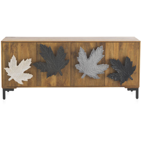 Aparador De Madera De Mango Natural Con 4 Hojas De Puerta Tiradores