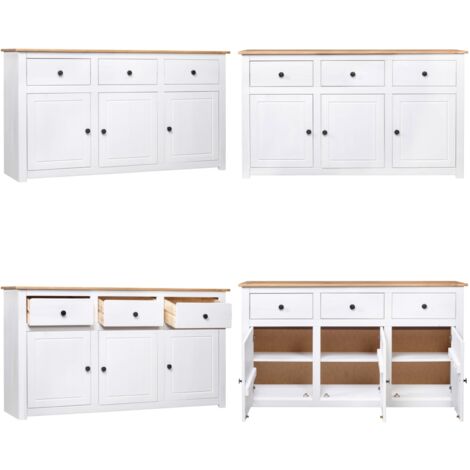 Aparador de madera de pino estilo Panamá blanco 135x40x80 cm - Aparador de pino - Aparador blanco