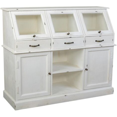 Aparador de madera envejecido blanco 129x45x106