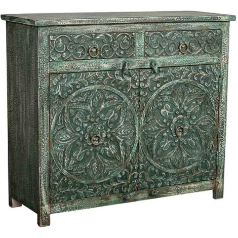 Aparador de madera envejecido verde 103x40x90 cm