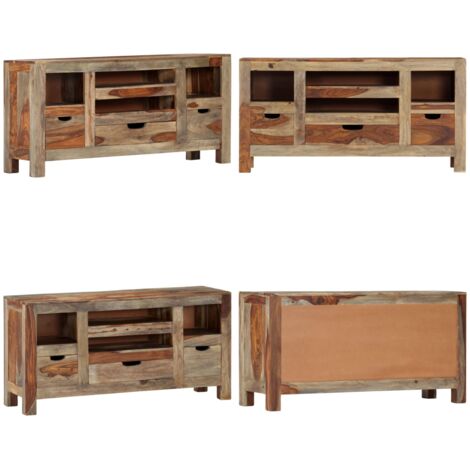 Aparador de madera maciza de acacia gris 100x30x50 cm - Aparador de acacia - Aparador de madera maciza