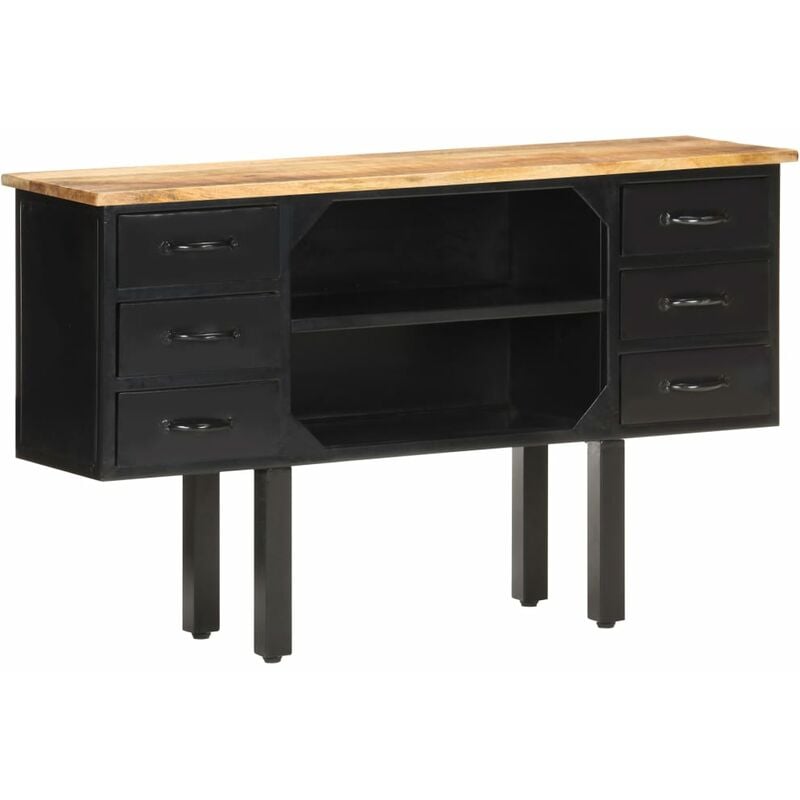 

Aparador de madera maciza de mango rugosa y acero 110x30x65 cm