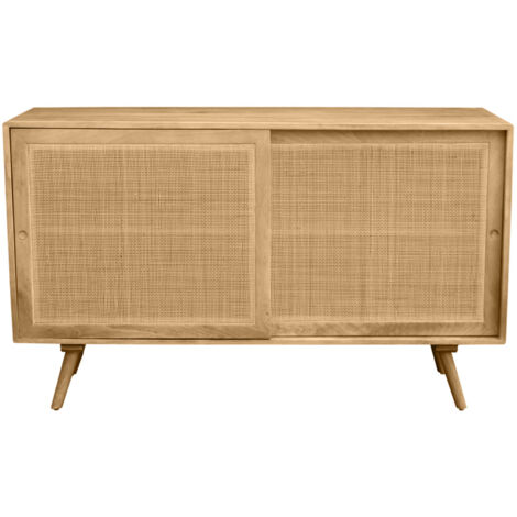 Aparador de madera maciza de mango y ratán con 2 puertas correderas 135 cm ACANGE