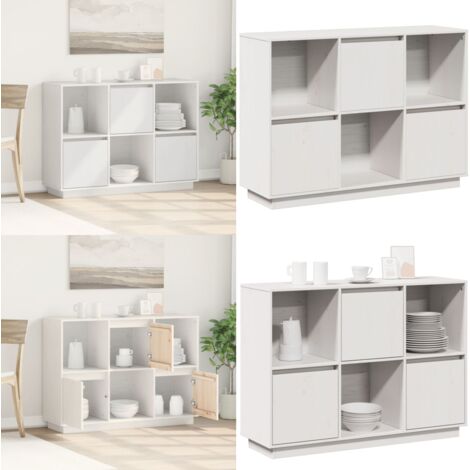 Aparador de madera maciza de pino blanco 110,5x35x80 cm - Aparador de pino - Almacenamiento en casa