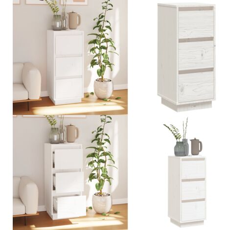 Aparador de madera maciza de pino blanco 32x34x75 cm - Aparador de pino - Muebles de madera