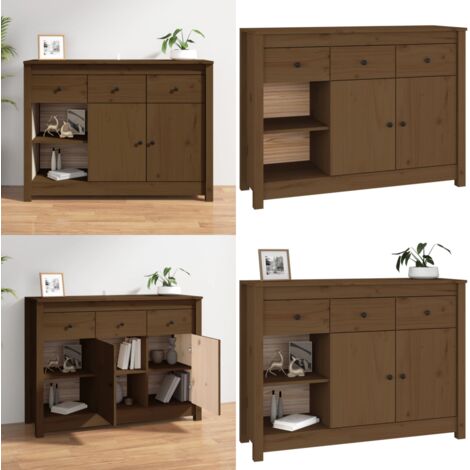 Aparador de madera maciza de pino marrón miel 100x35x74 cm - Aparador de pino - Muebles de madera