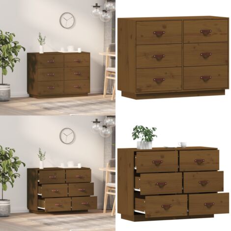Aparador de madera maciza de pino marrón miel 100x40x75 cm - Aparador de pino - Aparador de madera maciza