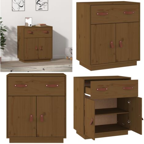 Aparador de madera maciza de pino marrón miel 65,5x40x75 cm - Aparador de pino - Aparador de madera maciza