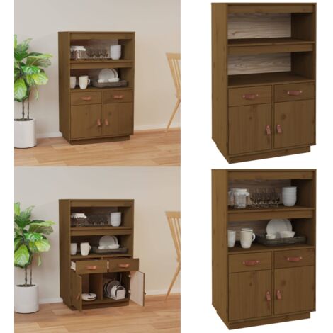 Aparador de madera maciza de pino marrón miel 67x40x108,5 cm - Almacenamiento - Estantería