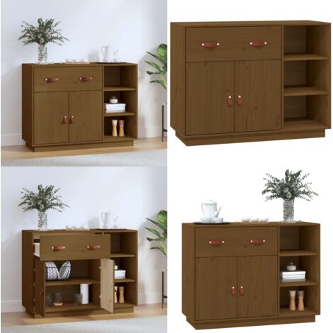 Aparador de madera maciza de pino marrón miel 98,5x40x75 cm - Aparador de pino - Aparador de madera maciza