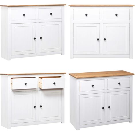 Aparador de madera maciza pino estilo Panamá blanco 93x40x80 cm - Aparador de pino - Aparador blanco