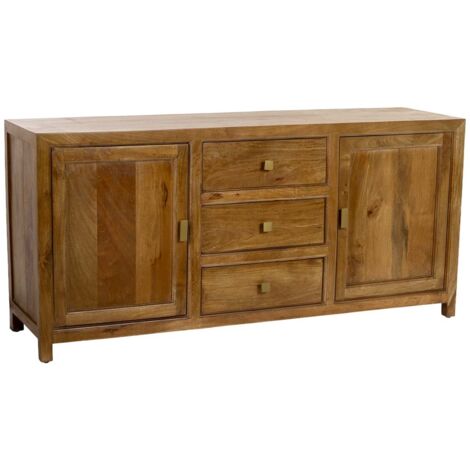 Aparador de madera marrón 3 cajones y 2 puertas 160x43x75h cm