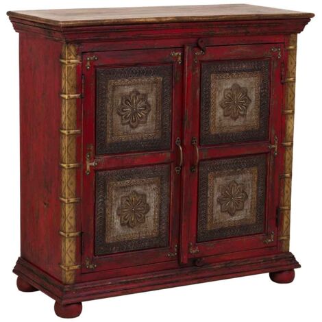 Aparador de madera tallada acabado artesanal rojo90x40x90h cm