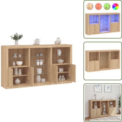 Aparador de madera - vidaXL Aparador con luces LED roble Sonoma 181,5x37x100 cm - Aparador con almacenamiento