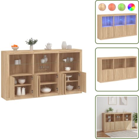 Aparador de madera - vidaXL Aparador con luces LED roble Sonoma 181,5x37x100 cm - Aparador con almacenamiento
