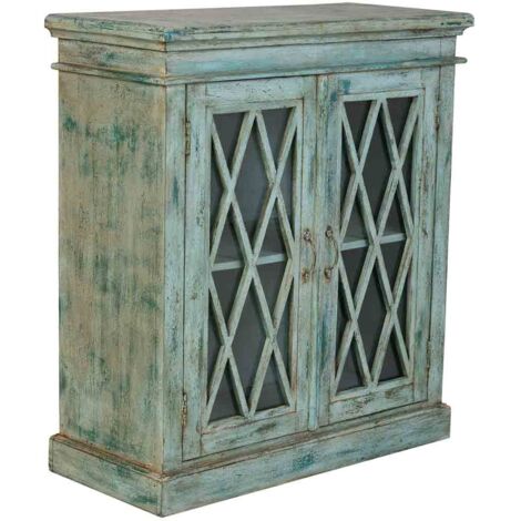 Aparador de madera y cristal con 2 puertas, azul90x40x100h cm