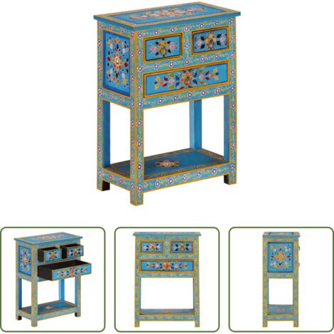 Aparador de mango -  Aparador turquesa de madera maciza de mango 55x30x76 cm