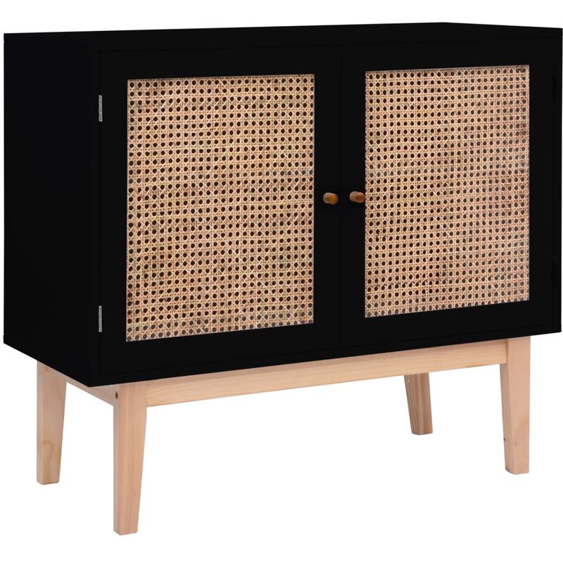 

vidaXL Aparador de MDF y Ratán 88,5x40x80 cm Negro - Negro
