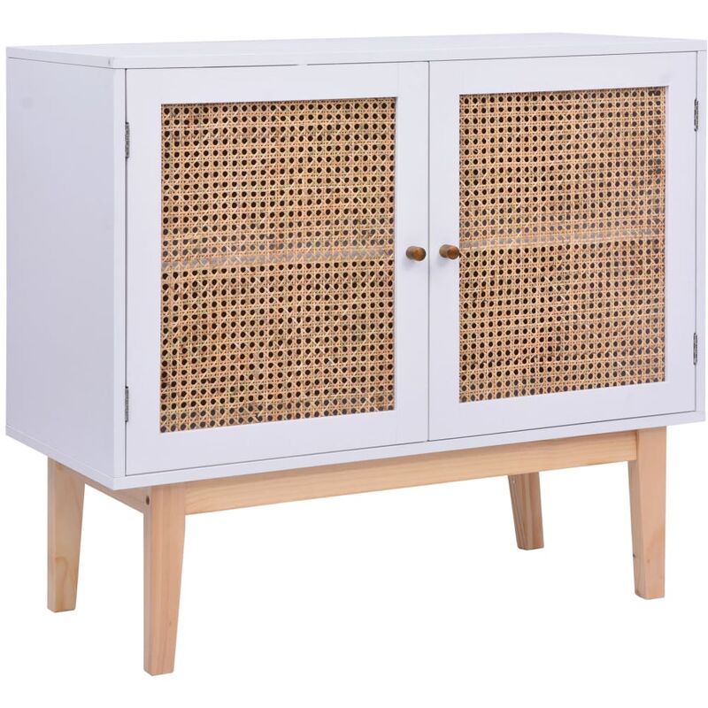 

Aparador de MDF y ratán blanco 88,5x40x80 cm