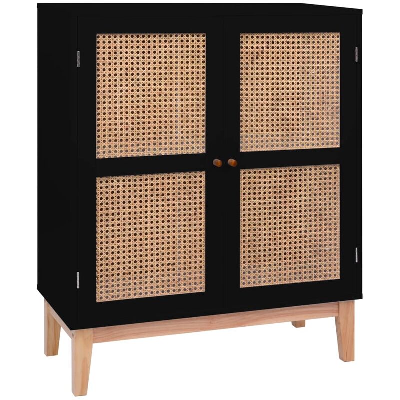 

Aparador de MDF y ratán negro 80x35x100 cm