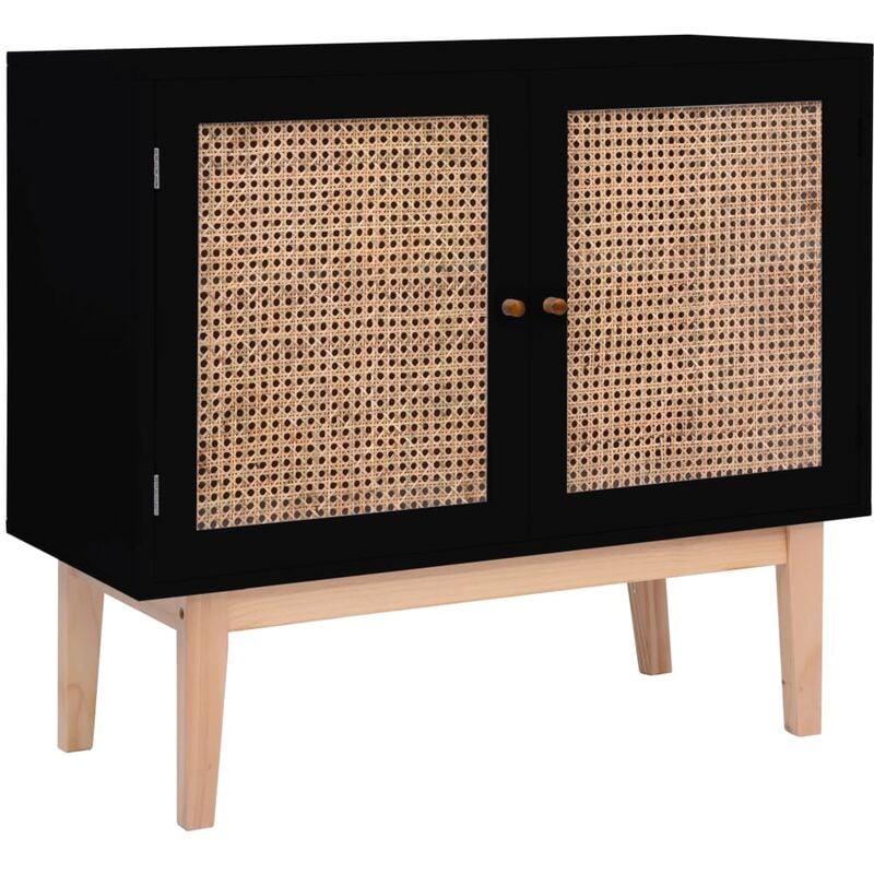 

Aparador de MDF y ratán negro 88,5x40x80 cm