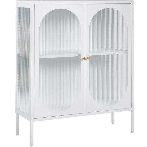 Aparador de metal blanco dorado 90 x 35 cm 2 puertas cristal frontal lateral Sarre