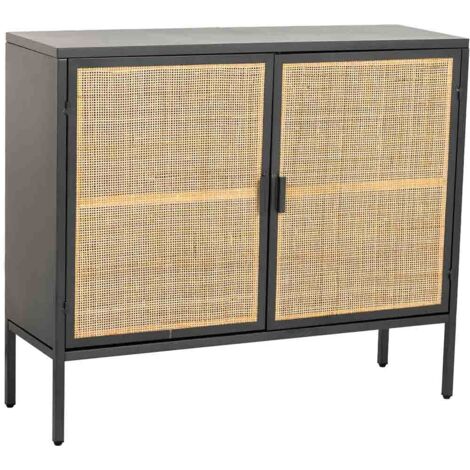 Aparador de metal y madera 2 puertas, negro100x32x85h cm