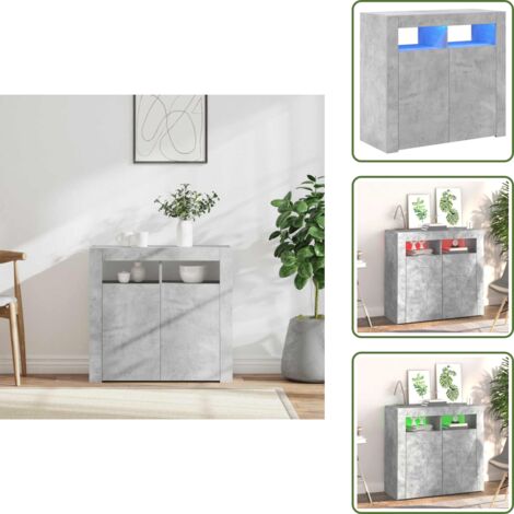 Aparador de recepción - vidaXL Aparador con luces LED gris hormigón 80x35x75 cm - Aparador decorativo