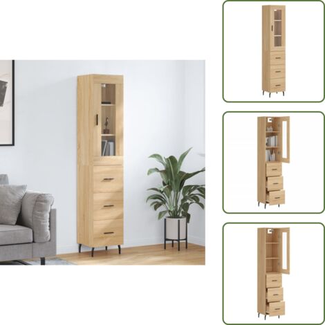 Aparador de roble Sonoma - vidaXL Aparador de madera contrachapada roble Sonoma 34,5x34x180 cm -
