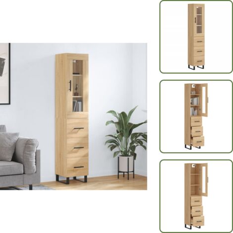 Aparador de roble Sonoma - vidaXL Aparador de madera contrachapada roble Sonoma 34,5x34x180 cm -