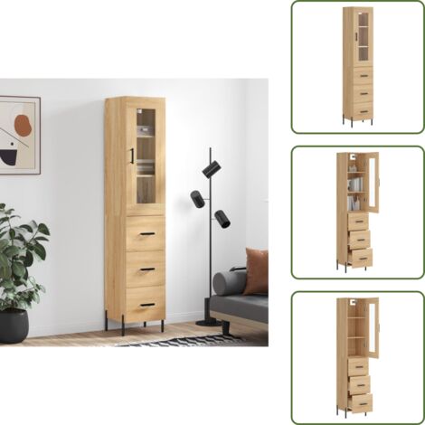 Aparador de roble Sonoma - vidaXL Aparador de madera contrachapada roble Sonoma 34,5x34x180 cm -