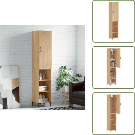 Aparador de roble Sonoma - vidaXL Aparador de madera contrachapada roble Sonoma 34,5x34x180 cm - Aparador de almacenamiento