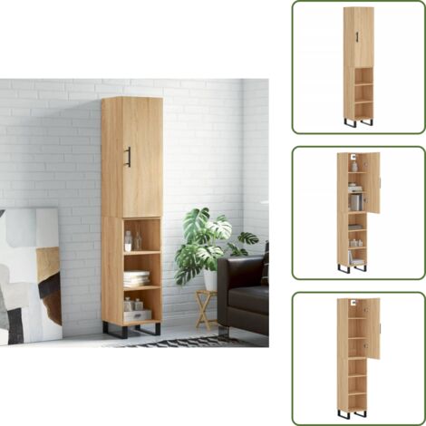 Aparador de roble Sonoma - vidaXL Aparador de madera contrachapada roble Sonoma 34,5x34x180 cm - Aparador de almacenamiento