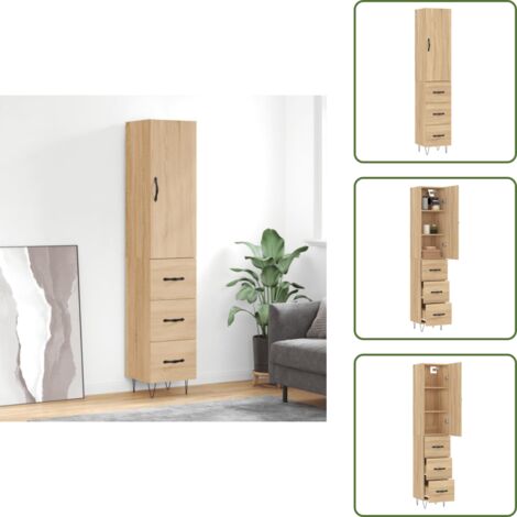 Aparador de roble Sonoma - vidaXL Aparador de madera contrachapada roble Sonoma 34,5x34x180 cm - Aparador de madera de ingeniería