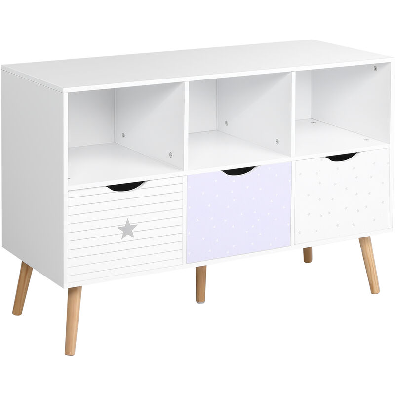 

Aparador de Salón con 3 Cajones y 3 Compartimentos para Libros Juguetes Armario Auxiliar de Almacenamiento para Dormitorio Cocina 100x39x69 cm