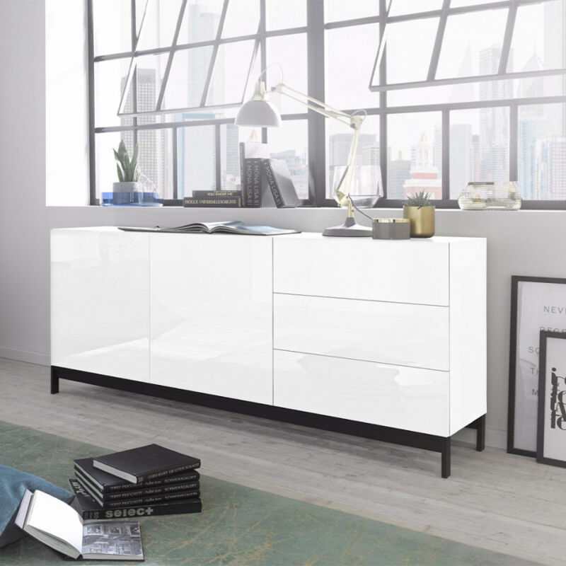 

Aparador de salón 2 puertas 3 cajones 170cm blanco brillo Metis Up Kommode