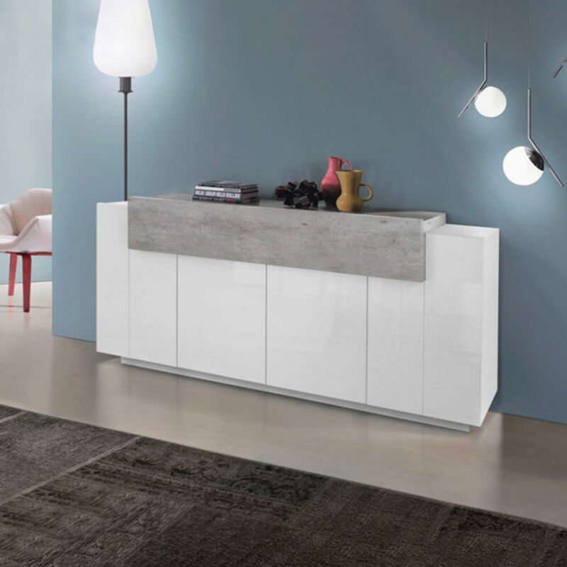 

Aparador salón buffet 200 cm con puerta y 4 compartimentos blanco y gris Corona Side