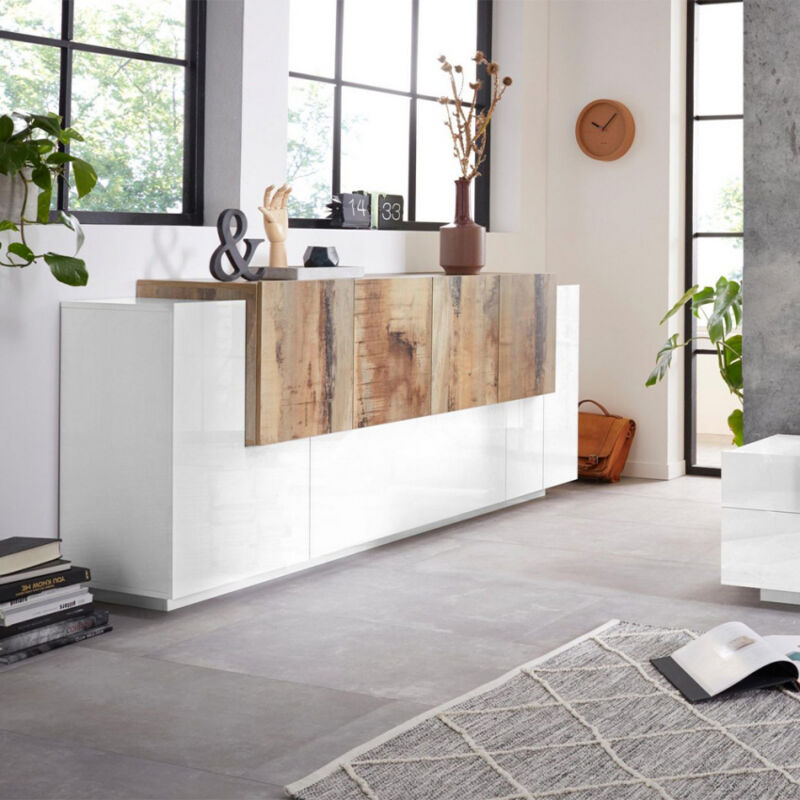 

Aparador de salón 220cm madera blanca brillante New Coro Kommode