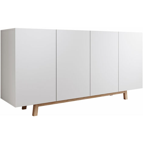 LETTIEMOBILI Aparador de salon 4 puertas Aparador de cocina Mueble de salon Recibidor Blanco mate 160x79x40cm Modelo Siena