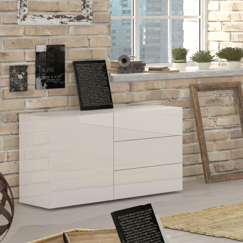 

Ahd Amazing Home Design - Aparador de salón con puerta blanca brillo y 3 cajones Metis Three